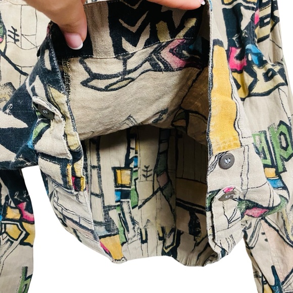 Chico’s 100% Linen Abstract Graffiti Wearable Artistic Button Down Jacket Medium - Picture 5 of 7